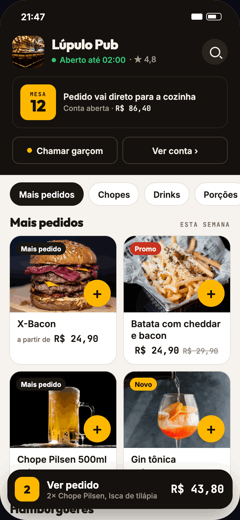 Cardápio da mesa via QR Code